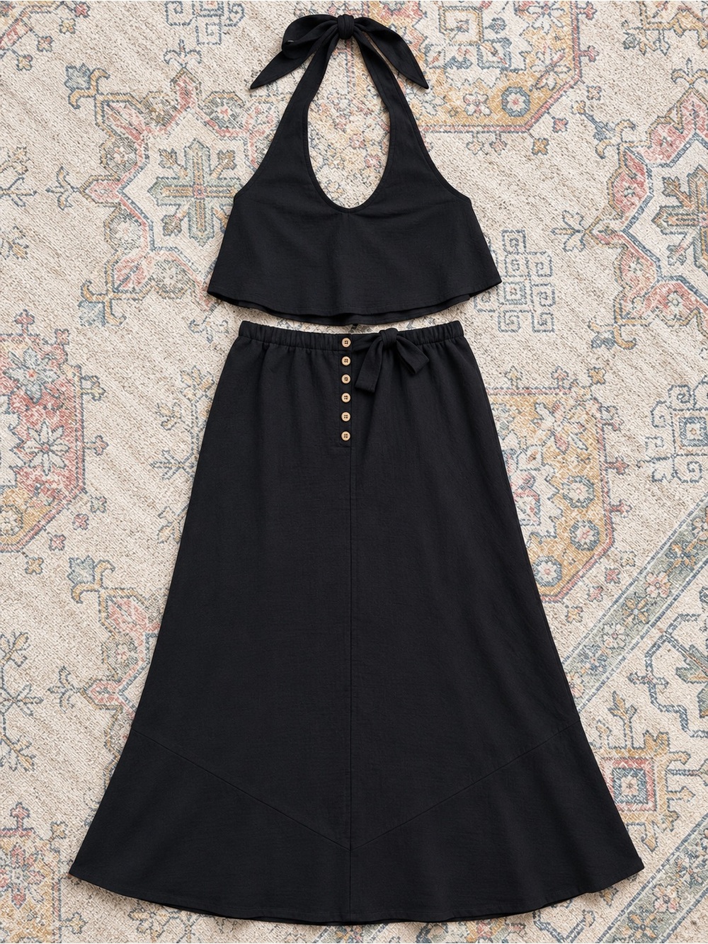 Free People Black Halter Crop Top and Maxi Skirt Set
